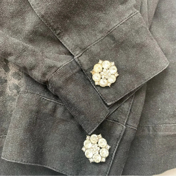 Quacker Factory Jacket XL Black Leopard Animal Print Sparkle Buttons Stretch - Picture 10 of 15